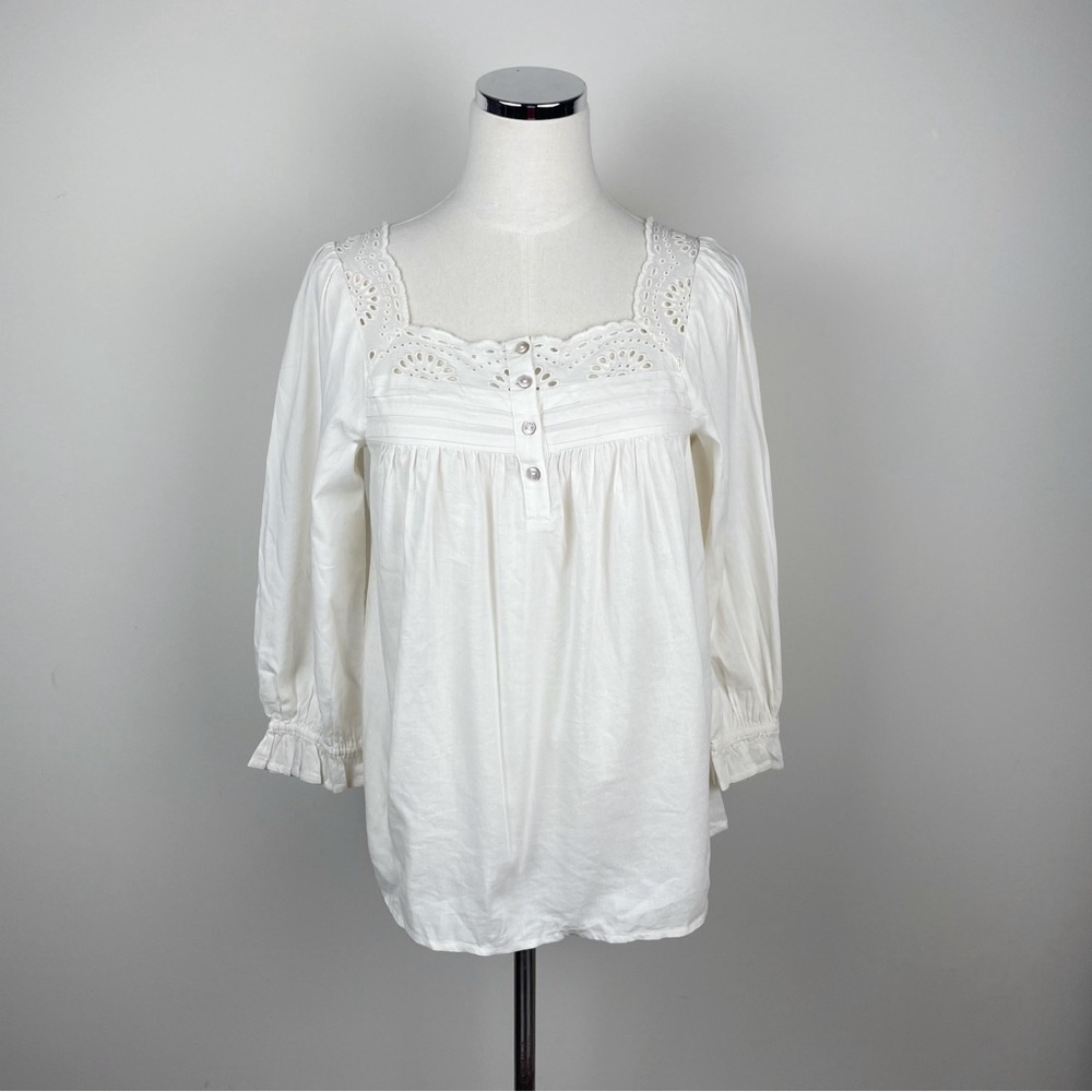 LC Lauren Conrad Solid Cream White Eyelet Blouse Top Women Size XS New
